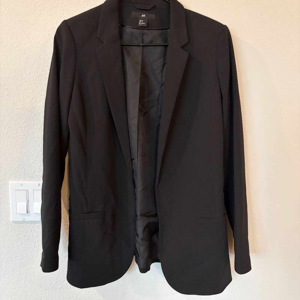 H&M Black Tailored Blazer Open Front Lined Size US 8 EU 38